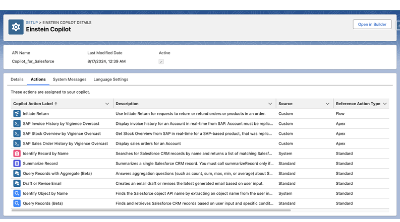 Einstein Copilot with a mix of standard and custom Actions